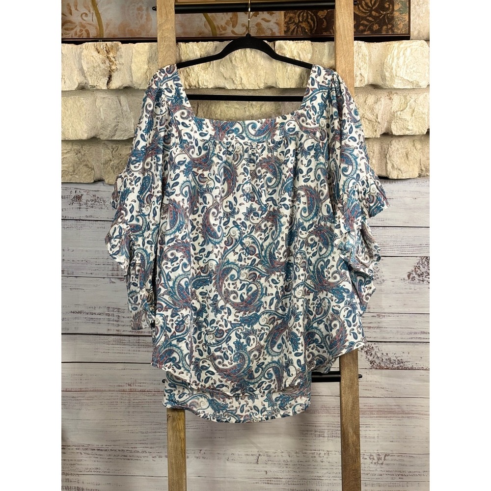 Terra & Sky Womens 4X Paisley Square Neck Ruffled Flutter Sleeve Blouse - Picture 3 of 7